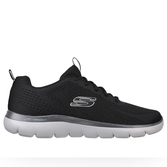 Skechers black charcoal gray mesh summits torre lace up sneakers display picture 3